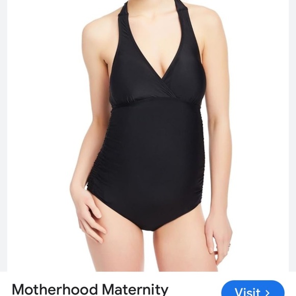 Motherhood Maternity One Piece Black Halter Ruched Swimsuit Medium - Picture 5 of 12
